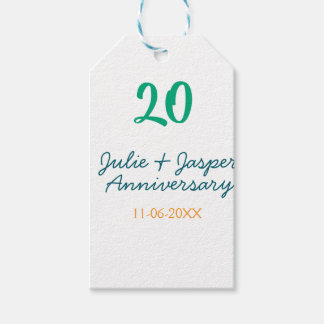 Green blue 20th anniversary name date orange  cadeaulabel