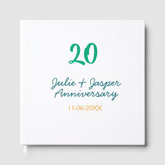 Green blue 20th anniversary name date orange  gastenboek