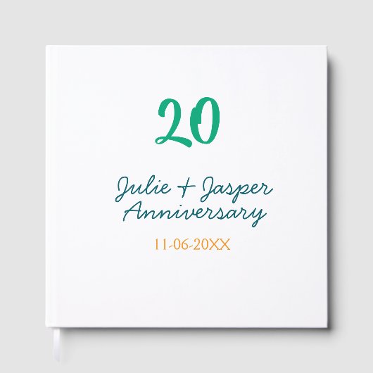 Green blue 20th anniversary name date orange gastenboek (Voorkant)