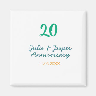 Green blue 20th anniversary name date orange  magneet