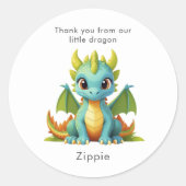 Green Blue Baby Dragon gepersonaliseerde dank u Ronde Sticker (Voorkant)