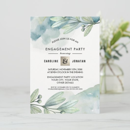 Green | Blue Berry Branch Verlovingsgroep Kaart (Staand voorkant)