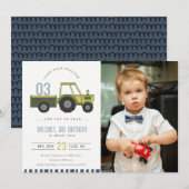 Green Blue Boerderij Tractor Kinder Foto Birthday  Bedankkaart (Voorkant / Achterkant)