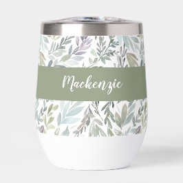 Green Blue Botanical Watercolor Monogram Name