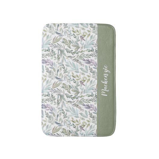Green Blue Botanical Watercolor Monogram Name Badmat (Voorkant Verticaal)