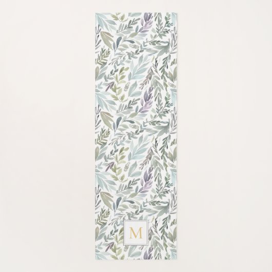 Green Blue Botanical Watercolor Monogram Name Yogamat (Achterkant)