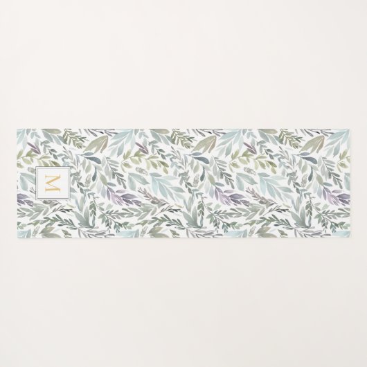 Green Blue Botanical Watercolor Yogamat (Achterkant (horizontaal))