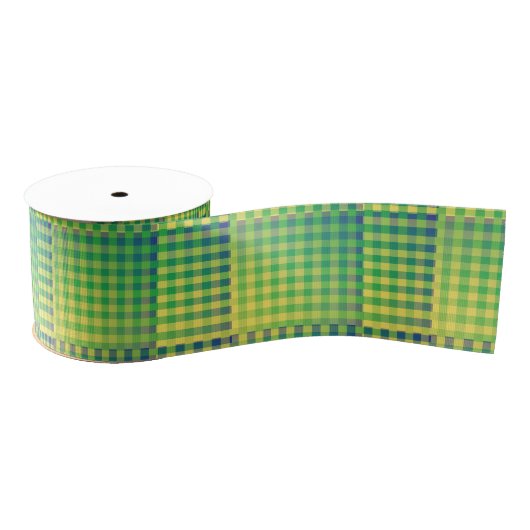 Green Blue Checker Abstract Pattern Grosgrain Lint (Spoel)
