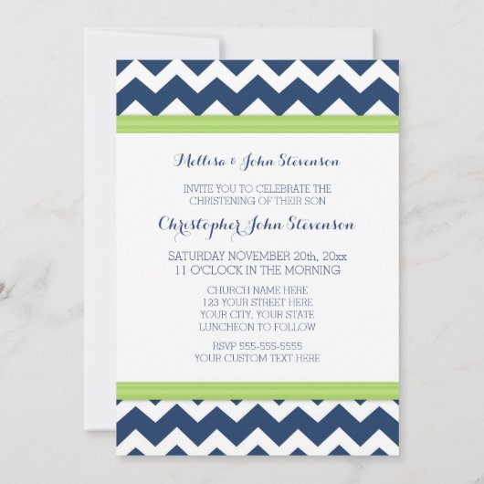 Green Blue Chevron Christening Uitnodiging (Achterkant)