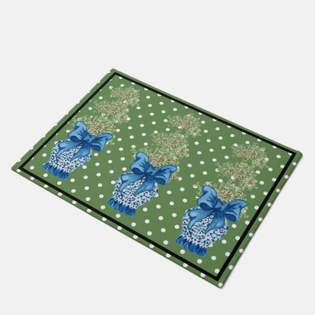 Green Blue Chinoiserie Sinaasappel Topiary Doormat Deurmat (Schuin)