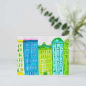 Green Blue Cityscape Apartements New York Street Briefkaart (Staand voorkant)