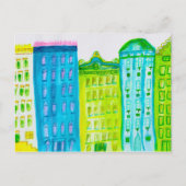 Green Blue Cityscape Apartements New York Street Briefkaart (Voorkant)