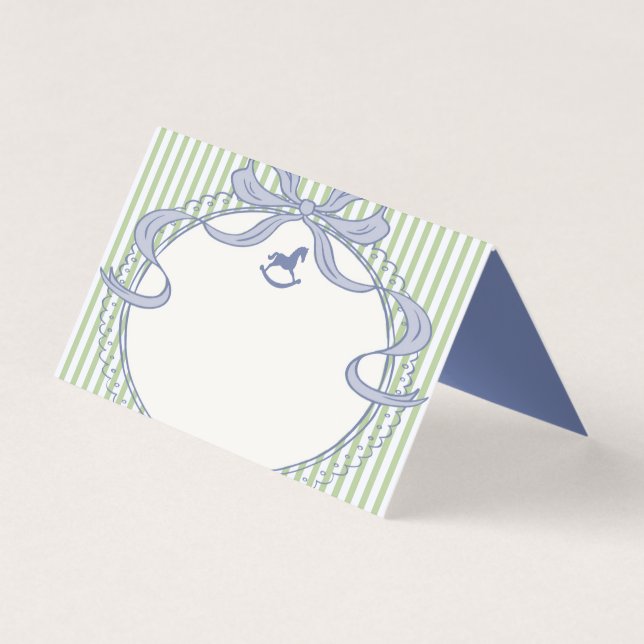 Green & Blue Coquette Bow Rocking Horse Place Card Kaart (Voorkant)