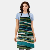 Green Blue Cream Agaat Stripe Abstract Schort (Gedragen)