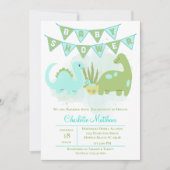 Green Blue Cute Dinosaur Mam en Baby shower Kaart (Voorkant)
