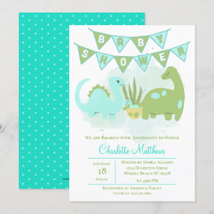 Green Blue Cute Dinosaur Mam en Baby shower Kaart