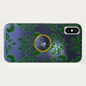 GREEN BLUE DAMASK GEMSTONE MONOGRAM Floral Case-Mate iPhone Case (Achterkant (horizontaal))
