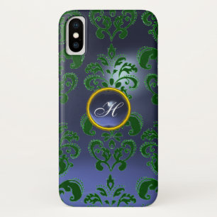 GREEN BLUE DAMASK GEMSTONE MONOGRAM Floral Case-Mate iPhone Case