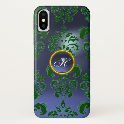 GREEN BLUE DAMASK GEMSTONE MONOGRAM Floral Case-Mate iPhone Case (Achterkant)