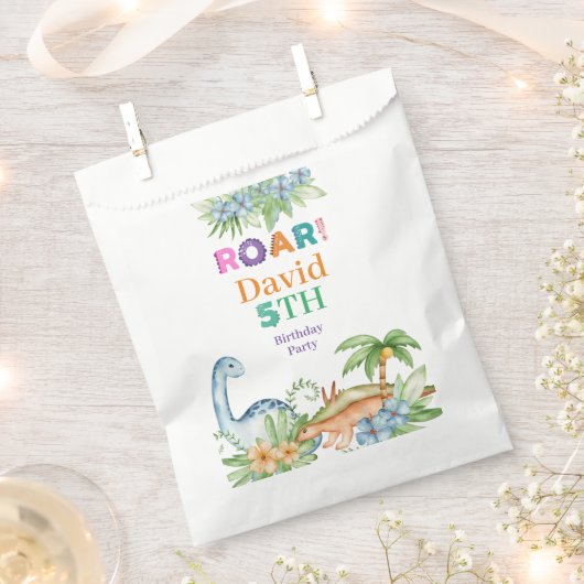 Green Blue Floral Dinosaur Birthday Bedankzakje (Geknipt)