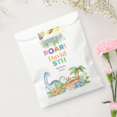 Green Blue Floral Dinosaur Birthday Bedankzakje (Gezegeld)