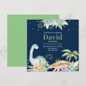 Green Blue Floral Dinosaur Birthday Uitnodiging (Voorkant / Achterkant)