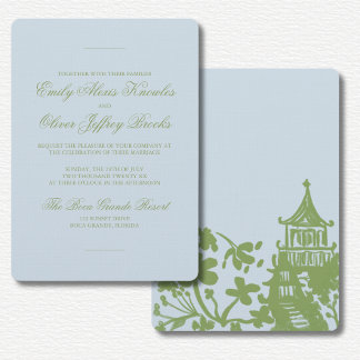 Green Blue Floral Watercolor Wedding Kaart