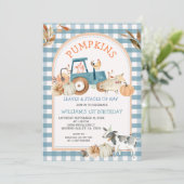 Green Blue Gingham Pumpkins Boerderij Animal Birth Kaart (Staand voorkant)