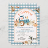 Green Blue Gingham Pumpkins Boerderij Animal Birth Kaart (Voorkant / Achterkant)