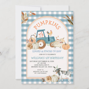 Green Blue Gingham Pumpkins Boerderij Animal Birth Kaart