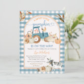 Green Blue Gingham Sweet Pumpkin Herfst Baby showe Kaart (Staand voorkant)