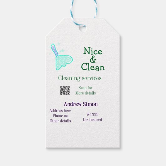 Green blue gitter clean mop add name address q r b cadeaulabel (Voorkant)