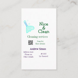 Green blue gitter clean mop add name address q r b visitekaartje