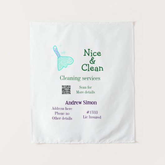 Green blue gitter clean mop add name address q r b wandkleed (Voorkant)