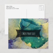 Green Blue & Gold Alcohol Ink I Miss Your Face Briefkaart (Voorkant / Achterkant)