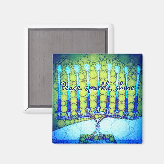 Green Blue Hanukkah Menorah Peace Sparkle Shine Magneet (Voorkant / Achterkant)