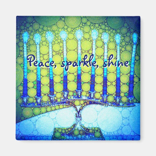 Green Blue Hanukkah Menorah Peace Sparkle Shine Magneet (Voorkant)