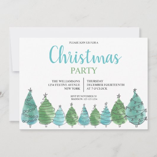 Green Blue-kerstboomfeest Kaart (Voorkant)