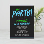 Green Blue Lines Boy Birthday Party Kaart (Staand voorkant)