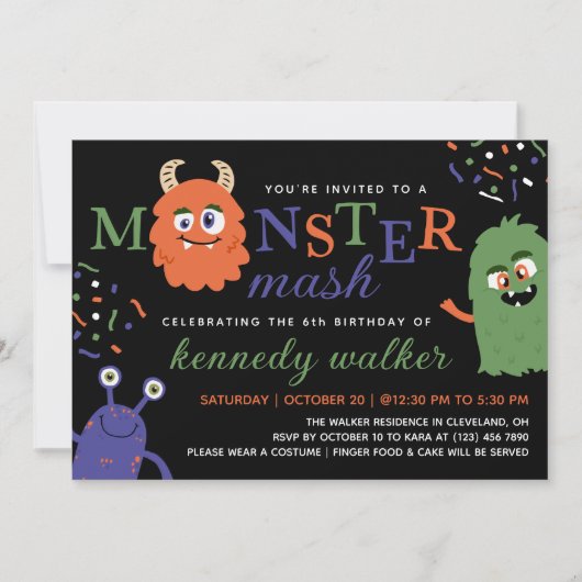 Green Blue Monster Mash Halloween Party Kaart (Voorkant)
