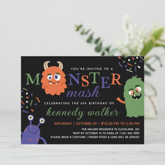 Green Blue Monster Mash Halloween Party Kaart (Staand voorkant)