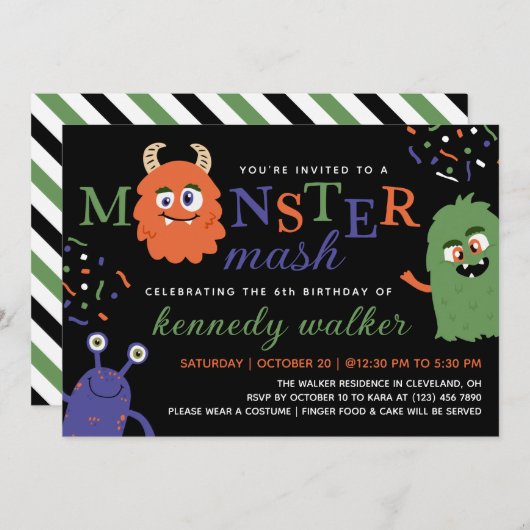 Green Blue Monster Mash Halloween Party Kaart (Voorkant / Achterkant)