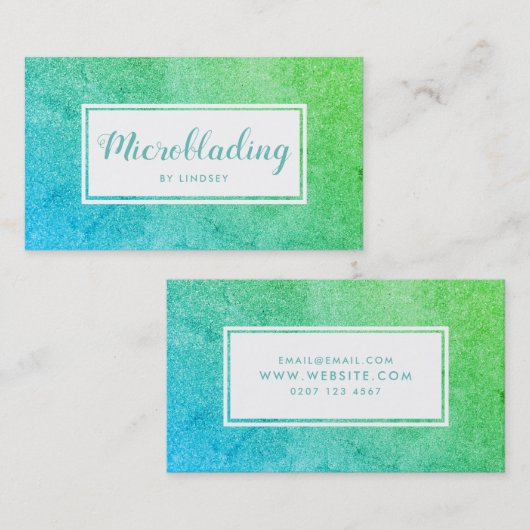 Green Blue Ombre Sparkle Glitter Microblading Visitekaartje (Voorkant / Achterkant)