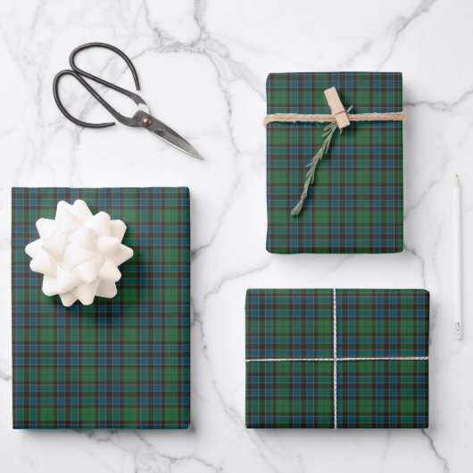 Green Blue Orange Plaid Tartan Inpakpapier Vel (Voorkant)