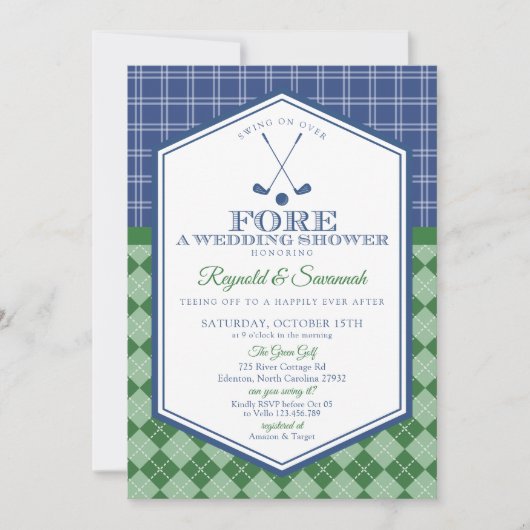 Green Blue PAR-T-SHIRT Golf Couple Shower Invitati Kaart (Voorkant)