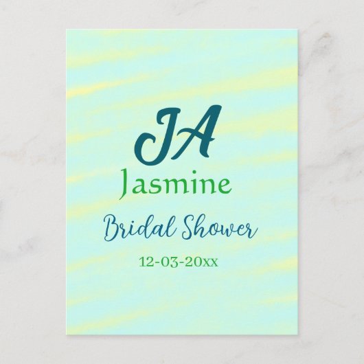 Green blue pastel watercolor bridal shower name da briefkaart (Voorkant)