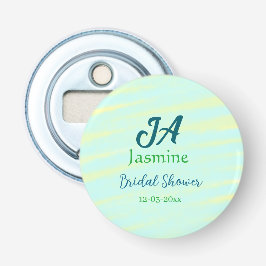 Green blue pastel watercolor bridal shower name da button flesopener