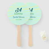 Green blue pastel watercolor bridal shower name da handwaaier (Voorkant en achterkant)
