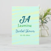 Green blue pastel watercolor bridal shower name da kaart (Staand voorkant)