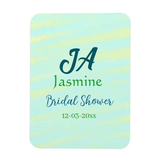 Green blue pastel watercolor bridal shower name da magneet (Verticaal)